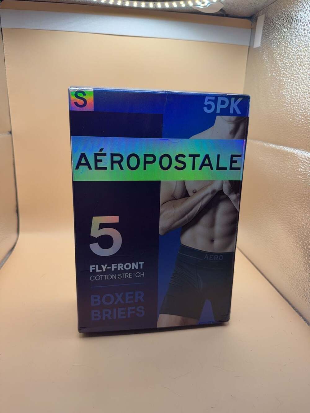 Aeropostale Men's Fly-Front Cotton Stretch Boxer Briefs 5-Pack Size Small